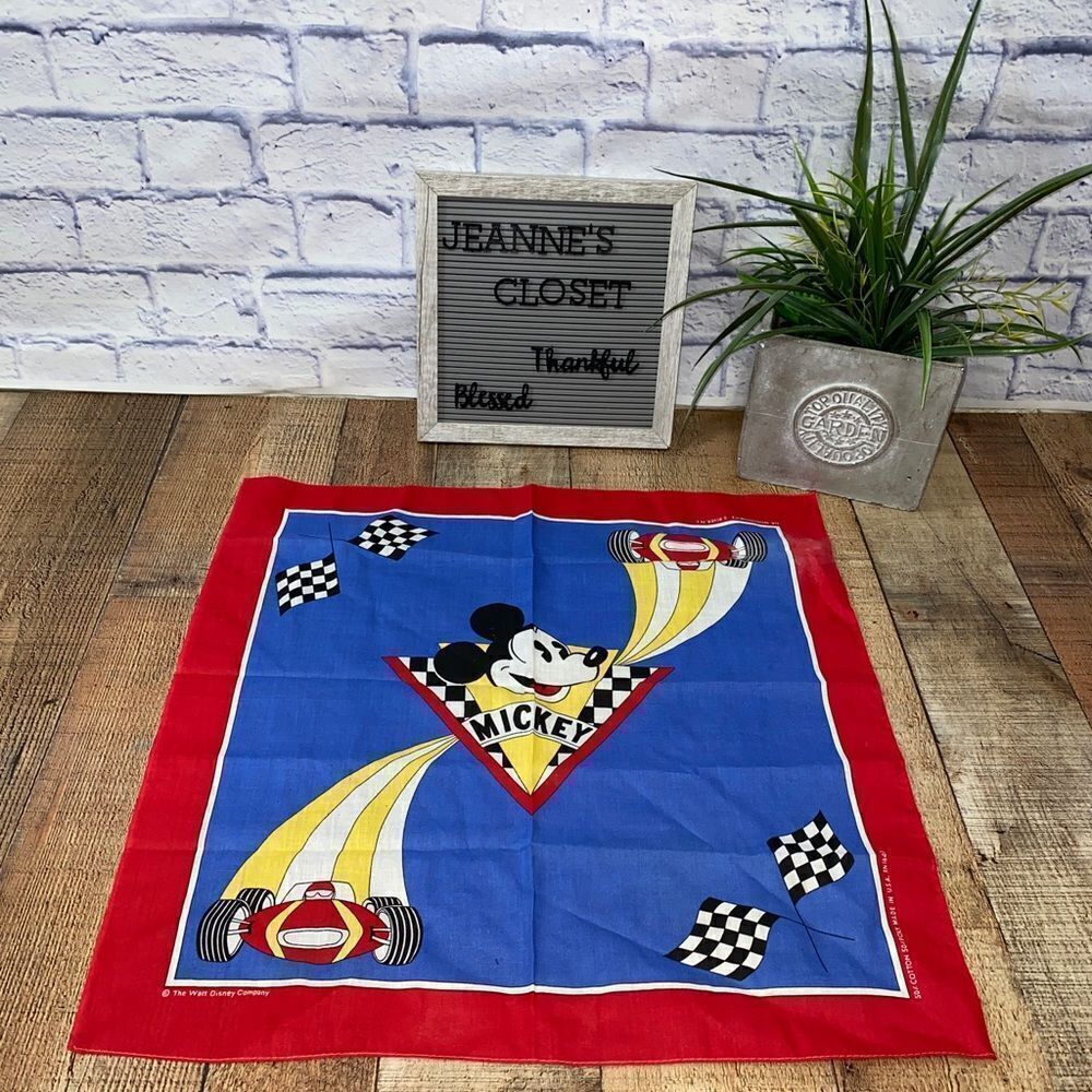 Vintage Walt Disney Mickey Mouse Race Car Bandana Scarf JA Woronowicz NJ NOS Red